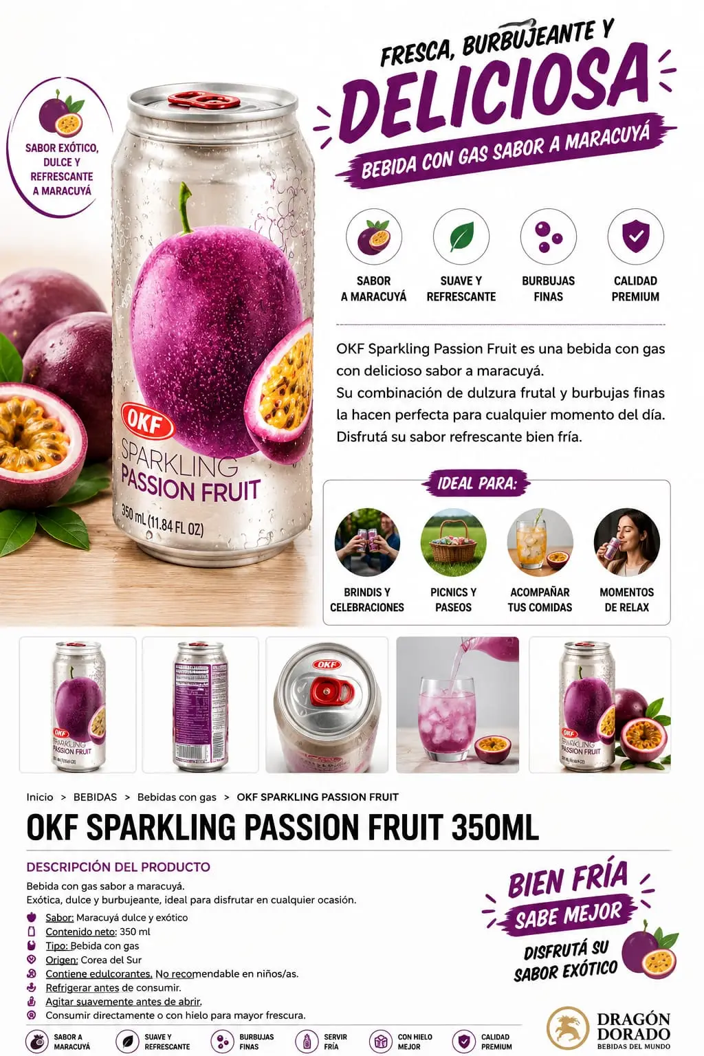 AGUA CON GAS OKF SABOR MARACUYA 350ML